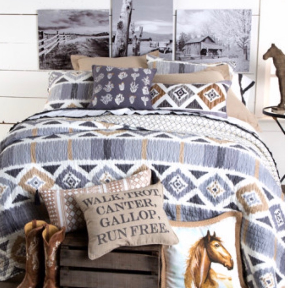 Quilted Navajo King bedding set with cactus pillow